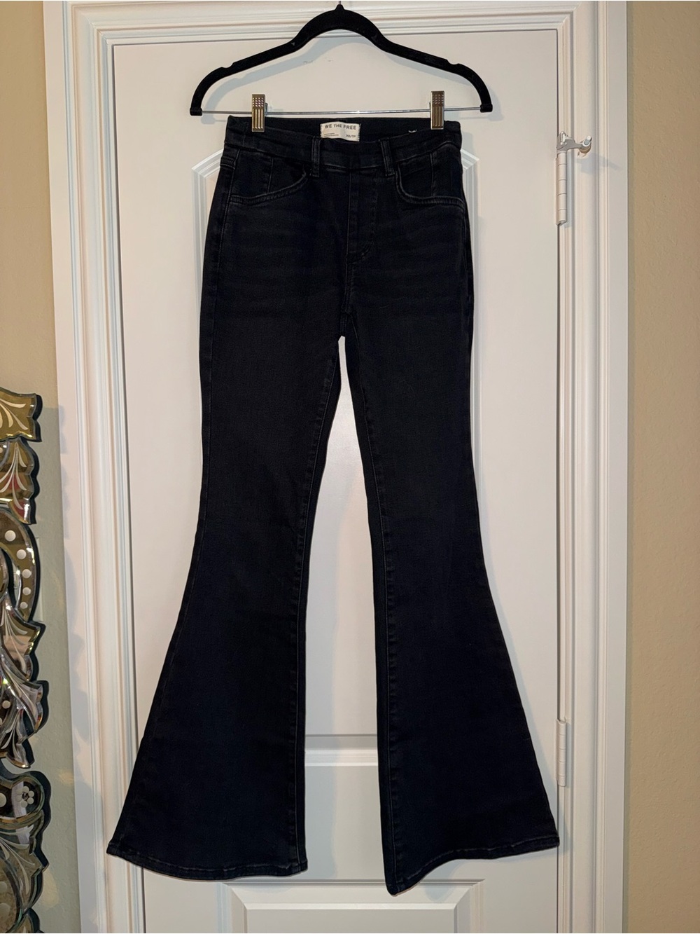 Free People Penny Pull On Flare Jeans Womens XS Black NWOT Mid Rise Faded